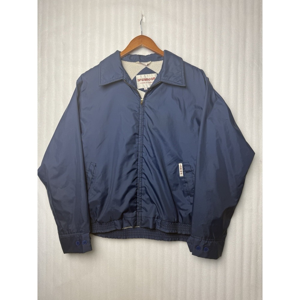 VTG 90s McGregor Nylon Navy Windbreaker Jacket Fashion Outwear Fleece Lined Sz.L